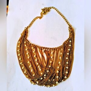 Vintage Kramer draped Festooned Golden Pearl Accented Necklace